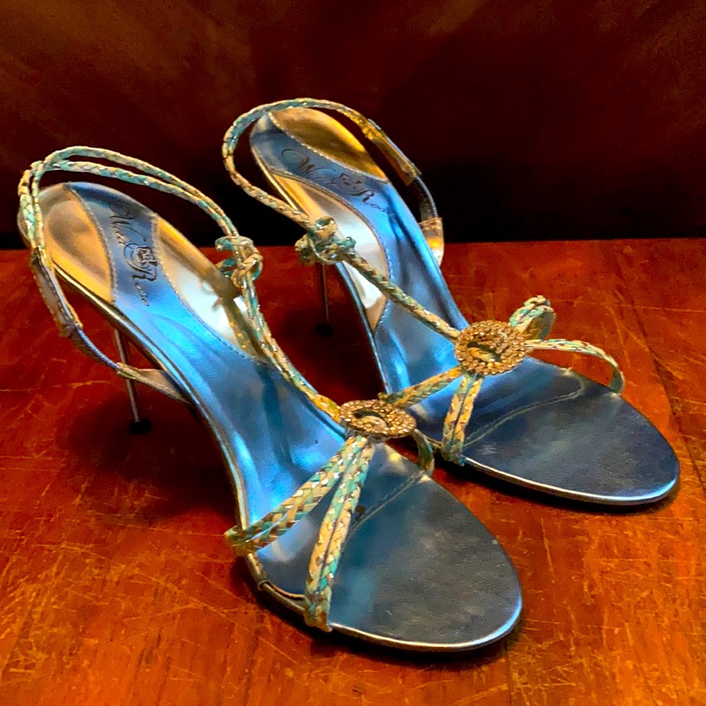 Wild Rose blue metallic heels rhinestone shoes